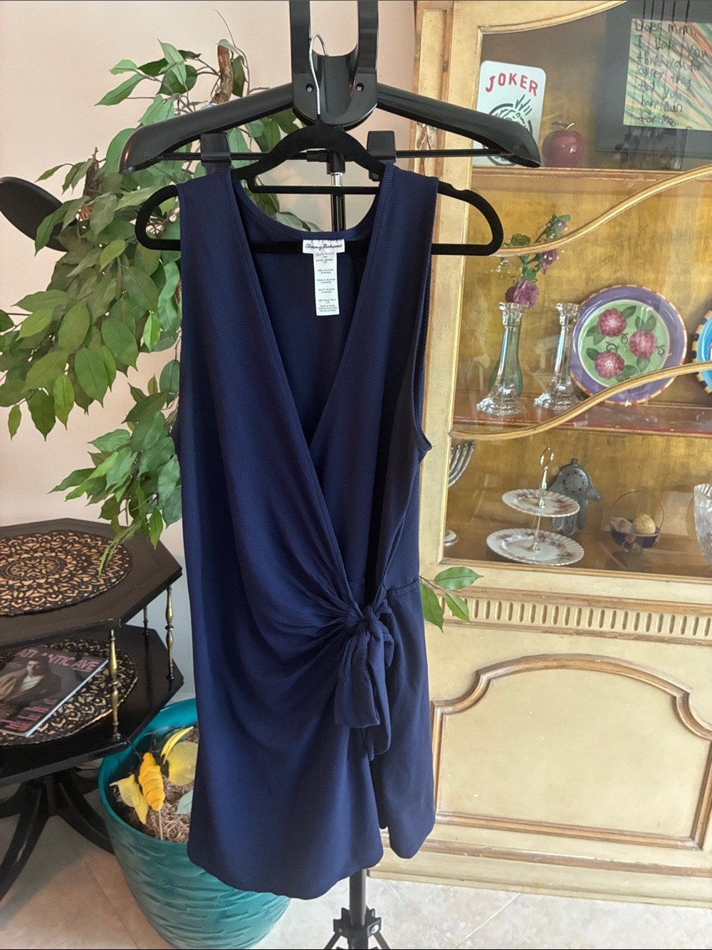 Tommy Bahama Sleeveless Navy Wrap Knot-Front Dress - Classic Size Large